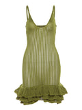 Plataz Green Sheer Crochet Hollow Out Ruffle Falbala Cami V-neck Cute Maternity Photoshoot Baby Shower Mini Dress Maternity