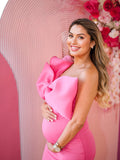 Plataz Rose Carmine Ruffle Bow Falbala One Shoulder Bodycon Plus Size Elegant Maternity Photoshoot Baby Shower Mini Dress Maternity