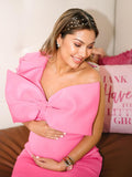 Plataz Rose Carmine Ruffle Bow Falbala One Shoulder Bodycon Plus Size Elegant Maternity Photoshoot Baby Shower Mini Dress Maternity