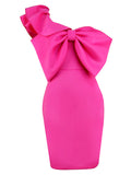 Plataz Rose Carmine Ruffle Bow Falbala One Shoulder Bodycon Plus Size Elegant Maternity Photoshoot Baby Shower Mini Dress Maternity