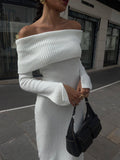 Plataz Off Shoulder Slit Flare Sleeve Bodycon Elegant Photoshoot Baby Shower Maternity Maxi Sweater Dress Maternity