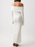 Plataz Off Shoulder Slit Flare Sleeve Bodycon Elegant Photoshoot Baby Shower Maternity Maxi Sweater Dress Maternity