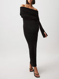 Plataz Off Shoulder Slit Flare Sleeve Bodycon Elegant Photoshoot Baby Shower Maternity Maxi Sweater Dress Maternity