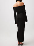 Plataz Off Shoulder Slit Flare Sleeve Bodycon Elegant Photoshoot Baby Shower Maternity Maxi Sweater Dress Maternity