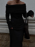 Plataz Off Shoulder Solid Color Mermaid Bodycon Elegant Photoshoot Maternity Maxi Sweater Dress Maternity