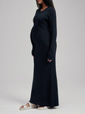 Plataz Knit Solid Color Elegant Photoshoot Baby Shower Maternity Maxi Sweater Dress Maternity