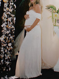 Plataz Ivory White Two Piece Set Off Shoulder Ruffle Falbala Bodycon Elegant Maternity Boho Photoshoot Baby Shower Maxi Dress Maternity