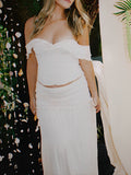 Plataz Ivory White Two Piece Set Off Shoulder Ruffle Falbala Bodycon Elegant Maternity Boho Photoshoot Baby Shower Maxi Dress Maternity