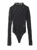 Plataz Black Lace Sheer 2-in-1 Long Sleeve Bodysuit Bodycon Photoshoot Maternity Jumpsuits Maternity