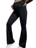 Plataz Black Over The Belly Flare Bell Bottom High Waisted Work Cozy Pants Casual Maternity Trousers Maternity