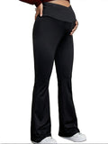 Plataz Black Over The Belly Flare Bell Bottom High Waisted Work Cozy Pants Casual Maternity Trousers Maternity