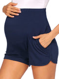 Plataz Solid Color Over The Belly Side Slits Pockets High Waisted Workout Cozy Pants Casual Maternity Shorts Maternity