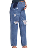 Plataz Straight Leg Comfy Stretch Low-Rise Ripped Distressed Denim Pregnancy Pants Casual Boyfriend Maternity Jeans Maternity