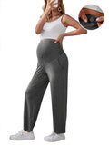 Plataz Solid Color Pockets Over The Belly Comfy Loose Wide Leg Cozy Casual Daily Trousers Maternity Yoga Workout Pants Maternity