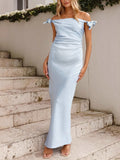 Plataz Off Shoulder Ruched Bow Elegant Maternity Baby Shower Maxi Dress Maternity