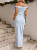 Plataz Off Shoulder Ruched Bow Elegant Maternity Baby Shower Maxi Dress Maternity