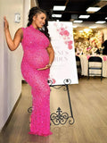 Plataz Diamond Starry Mandarin Sleeveless Club Party Bodycon Fashion Photoshoot Maternity Maxi Dress Maternity