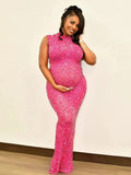 Plataz Diamond Starry Mandarin Sleeveless Club Party Bodycon Fashion Photoshoot Maternity Maxi Dress Maternity
