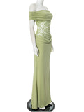 Plataz Off Shoulder Lace Sheer Splicing Ruched Baby Shower Maternity Maxi Dress Maternity