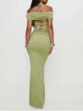 Plataz Off Shoulder Lace Sheer Splicing Ruched Baby Shower Maternity Maxi Dress Maternity
