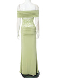 Plataz Off Shoulder Lace Sheer Splicing Ruched Baby Shower Maternity Maxi Dress Maternity
