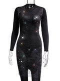 Plataz Off Shoulder Fishnet Rhinestone Clubwear Beach Cover Up Photoshoot Maternity Mini Dress Maternity