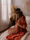 Plataz Red Drawstring Single Breasted Ruffle Tie Back Maternity Photoshoot Maxi Dress Maternity