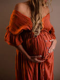 Plataz Red Drawstring Single Breasted Ruffle Tie Back Maternity Photoshoot Maxi Dress Maternity