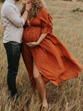 Plataz Single Breasted Drawstring Ruffle Tie Back Red Maternity Photoshoot Maxi Dress Maternity