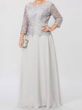 Plataz Round Neck 3/4 Length Sleeves Floor-Length Mother of the Bride Dresses with Applique & HZ1007