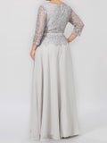 Plataz Round Neck 3/4 Length Sleeves Floor-Length Mother of the Bride Dresses with Applique & HZ1007