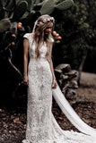 Plataz Sleeve Sheath Boho Wedding Dresses Vintage Lace Rustic Wedding HZ1007