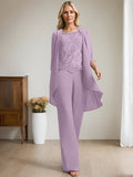 Plataz Jumpsuit/Pantsuit Scoop Floor-Length Chiffon Lace Mother of the Bride Dress With Beading HZ1007