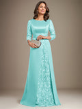 Plataz Scoop Floor-Length Lace Satin Mother Of the Bride Dress With HZ1007
