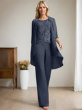 Plataz Jumpsuit/Pantsuit Scoop Floor-Length Chiffon Lace Mother of the Bride Dress With Beading HZ1007