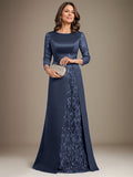 Plataz Scoop Floor-Length Lace Satin Mother Of the Bride Dress With HZ1007