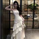 Plataz Women's Dress Summer 2025 New Heavy Industry Repair Thin Lotus Leaf Side Dress Dress Dress HZ0628