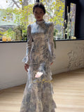 Plataz Spring Gentle Style Dress With Printed Sleeve Dress