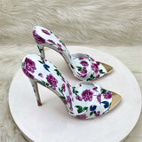 Plataz Summer Word Drag High Heel Shoes 12CM Tip Finger Fine Heel Sexy Printed Women's Shoes High Quality Shoes
