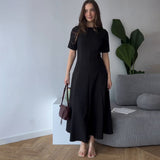 Plataz 2025 New Solid Color Collar Short Sleeve Zipper Casual Commuter Dress