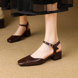 Plataz Size Women's Shoes Wrapped Head Thick Heel One-Word Sandals Women 2025 Summer New Low Heel Women's Shoes High Quality Shoes