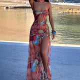 Plataz Summer New Women's Color Fashion Hanging Neck Sexy Perspective Back Repair Body Hip Dress Dress Woman HZ0628