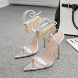 Plataz Pointed Toe Fine And Sexy Chain Tied With Roman Summer Sandals High Heels High Quality Shoes