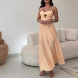 Plataz New Women's Fashion Casual Stew Hollow Bare Back Solid Color Sling Skirt