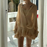 Plataz 2025 Vintage Chiffon Lace Skirt Suit