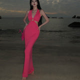 Plataz Seaside Holiday Hottie Dress Hanging Neck Sexy Splicing Hollow Bag Hip Skirt Strap Banded Back Dress Girl