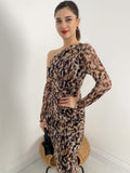 Plataz 2024 New Leopard-Print Twilled Long-Sleeved Long Temperament Dress Woman