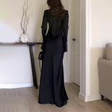 Plataz Women's Round-Neck High-Rise Long Dress Micro-Horn Sleeve Slimming-Bum-Bum-Bum Dress