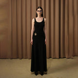 Plataz Party Solid Dress Dress 2025 Summer New Sling Folded Metal Buckle Splicing Dress