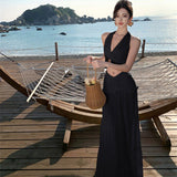 Plataz Style Sexy Hottie Suit Female V-Neck Hanging Neck Sling Vest High-Waisted Long Skirt Two Sets